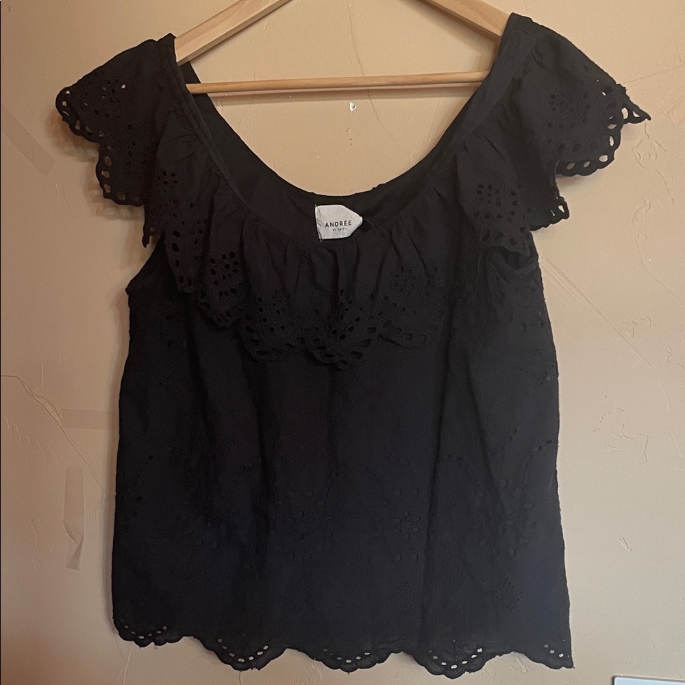 Andree Black Eyelet Off-Shoulder Blouse